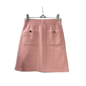 Loft Pink White Textured A-Line Skirt XXS Pockets Elastic Waist Knee Lenth New